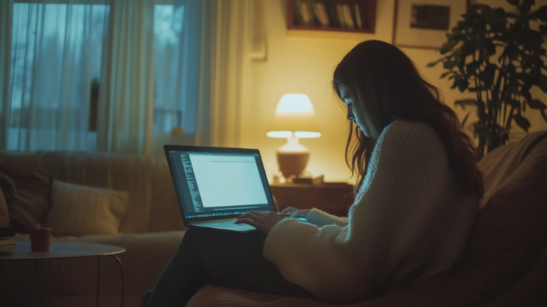 A Nursing Student Using Her Laptop at Night, Possibly with Chrome Extensions to Stay Organized