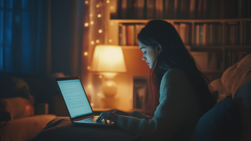 A Student Studying Late at Night on Her Laptop, Illustrating the Flexibility of Asynchronous Learning