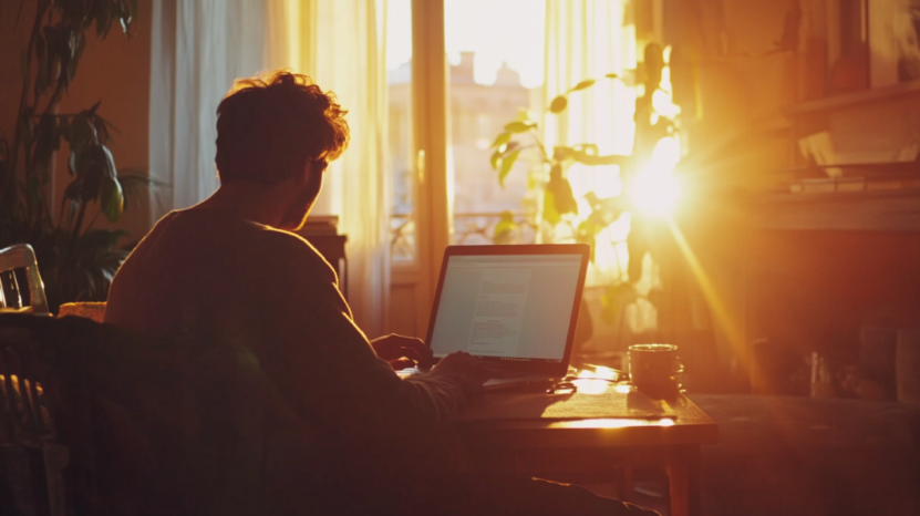 A Person Working on A Laptop in A Sunlit Room, Showing the Flexibility of Asynchronous Learning to Work at Any Time