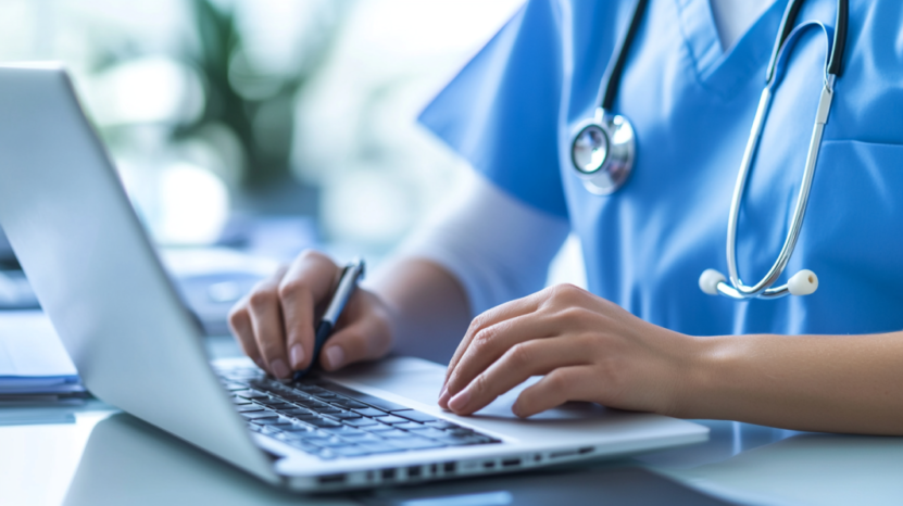 A Healthcare Professional Using a Laptop to Enhance Patient Education Through Data Literacy