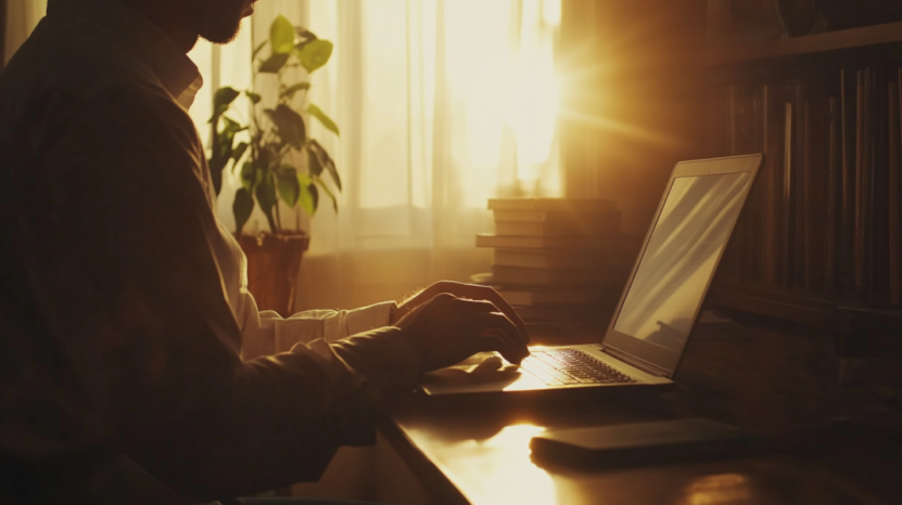 Person Using a Laptop at A Desk, Handling Online Course Tasks