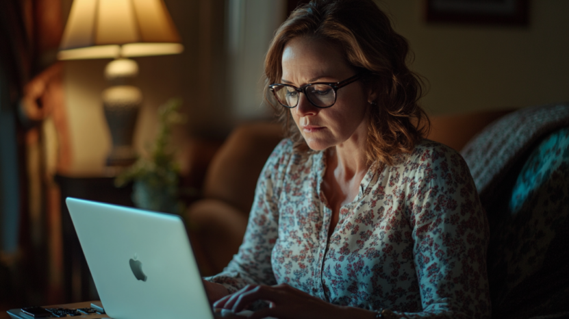 A Woman with Glasses Types on A Laptop