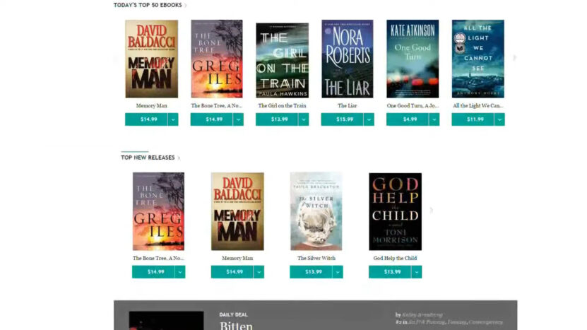 Screenshot of Kobo eBook listings showing popular titles and prices