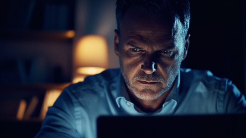 A Man Focuses Intently on His Laptop, Balancing Work with His Current Priorities