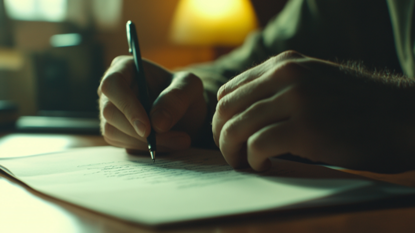 A Person Writes on A Piece of Paper, Focusing on Their Work Related to Alternative Grading Systems